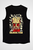 Attack On Titan Baskılı Unisex Siyah Kolsuz Tişört - Tshirt