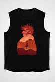 Attack On Titan Baskılı Unisex Siyah Kolsuz Tişört - Tshirt