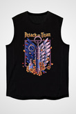 Attack On Titan Baskılı Unisex Siyah Kolsuz Tişört - Tshirt