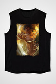 Attack On Titan Baskılı Unisex Siyah Kolsuz Tişört - Tshirt