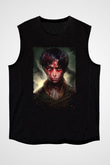 Attack On Titan Baskılı Unisex Siyah Kolsuz Tişört - Tshirt