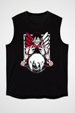 Attack On Titan Baskılı Unisex Siyah Kolsuz Tişört - Tshirt
