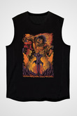 Attack On Titan Baskılı Unisex Siyah Kolsuz Tişört - Tshirt