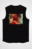 Attack On Titan Baskılı Unisex Siyah Kolsuz Tişört - Tshirt