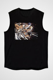 Attack On Titan Baskılı Unisex Siyah Kolsuz Tişört - Tshirt