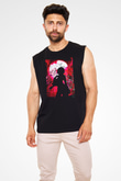 Attack On Titan Baskılı Unisex Siyah Kolsuz Tişört - Tshirt