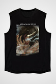 Attack On Titan Baskılı Unisex Siyah Kolsuz Tişört - Tshirt