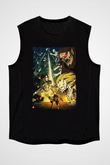 Attack On Titan Baskılı Unisex Siyah Kolsuz Tişört - Tshirt