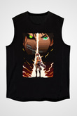Attack On Titan Baskılı Unisex Siyah Kolsuz Tişört - Tshirt