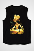 Attack On Titan Baskılı Unisex Siyah Kolsuz Tişört - Tshirt
