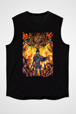 Attack On Titan Baskılı Unisex Siyah Kolsuz Tişört - Tshirt