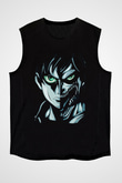 Attack On Titan Baskılı Unisex Siyah Kolsuz Tişört - Tshirt