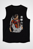 Attack On Titan Baskılı Unisex Siyah Kolsuz Tişört - Tshirt