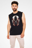 Attack On Titan Baskılı Unisex Siyah Kolsuz Tişört - Tshirt