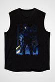 Attack On Titan Baskılı Unisex Siyah Kolsuz Tişört - Tshirt