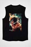 Attack On Titan Baskılı Unisex Siyah Kolsuz Tişört - Tshirt