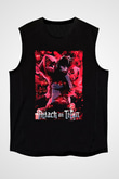 Attack On Titan Baskılı Unisex Siyah Kolsuz Tişört - Tshirt
