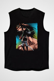 Attack On Titan Baskılı Unisex Siyah Kolsuz Tişört - Tshirt