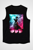 Attack On Titan Baskılı Unisex Siyah Kolsuz Tişört - Tshirt