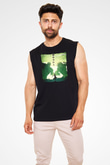 Attack On Titan Baskılı Unisex Siyah Kolsuz Tişört - Tshirt