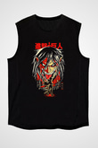 Attack On Titan Baskılı Unisex Siyah Kolsuz Tişört - Tshirt