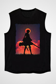 Attack On Titan Baskılı Unisex Siyah Kolsuz Tişört - Tshirt
