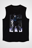 Attack On Titan Baskılı Unisex Siyah Kolsuz Tişört - Tshirt