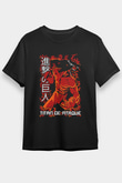Attack On Titan Baskılı Unisex Siyah Tişört - Tshirt