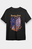 Attack On Titan Baskılı Unisex Siyah Tişört - Tshirt