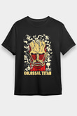 Attack On Titan Baskılı Unisex Siyah Tişört - Tshirt