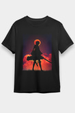 Attack On Titan Baskılı Unisex Siyah Tişört - Tshirt