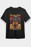 Attack On Titan Baskılı Unisex Siyah Tişört - Tshirt