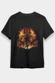 Attack On Titan Baskılı Unisex Siyah Tişört - Tshirt