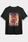 Attack On Titan Baskılı Unisex Siyah Tişört - Tshirt