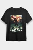 Attack On Titan Baskılı Unisex Siyah Tişört - Tshirt