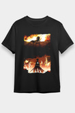 Attack On Titan Baskılı Unisex Siyah Tişört - Tshirt