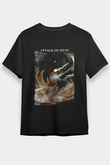 Attack On Titan Baskılı Unisex Siyah Tişört - Tshirt