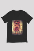 Attack On Titan Baskılı Unisex Siyah V Yaka Tişört - Tshirt