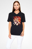 Attack On Titan Baskılı Unisex Siyah V Yaka Tişört - Tshirt