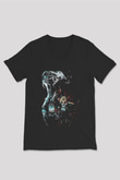 Attack On Titan Baskılı Unisex Siyah V Yaka Tişört - Tshirt
