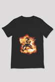 Attack On Titan Baskılı Unisex Siyah V Yaka Tişört - Tshirt