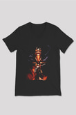 Attack On Titan Baskılı Unisex Siyah V Yaka Tişört - Tshirt