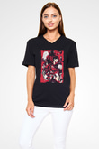 Attack On Titan Baskılı Unisex Siyah V Yaka Tişört - Tshirt
