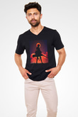 Attack On Titan Baskılı Unisex Siyah V Yaka Tişört - Tshirt
