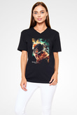 Attack On Titan Baskılı Unisex Siyah V Yaka Tişört - Tshirt