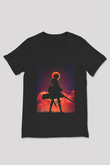Attack On Titan Baskılı Unisex Siyah V Yaka Tişört - Tshirt