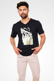 Attack On Titan Baskılı Unisex Siyah V Yaka Tişört - Tshirt