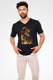 Attack On Titan Baskılı Unisex Siyah V Yaka Tişört - Tshirt