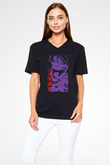 Attack On Titan Baskılı Unisex Siyah V Yaka Tişört - Tshirt