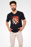 Attack On Titan Baskılı Unisex Siyah V Yaka Tişört - Tshirt